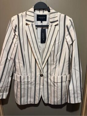 Lafayette 148 New York Cream Blazer with Black Stripe